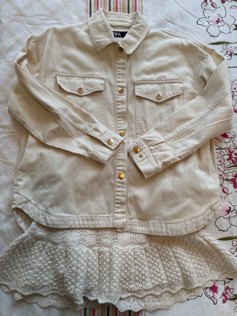 Zara Beige Overshirt with Gold Buttons